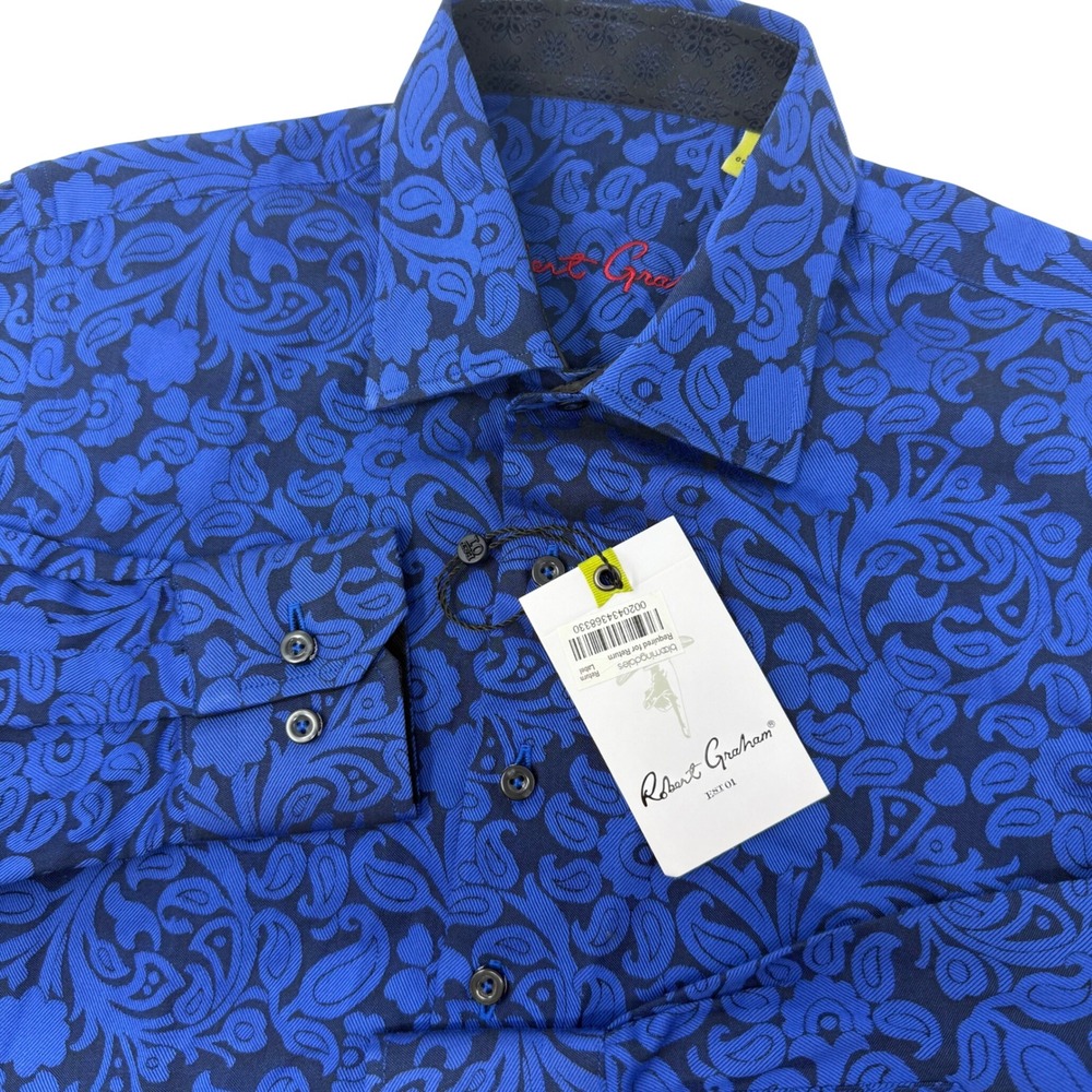 Robert Graham Boys Small 8 Earl RC Navy Paisley Jacquard Button Down Shirt NEW